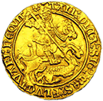 Английский золотой нобль с Московским гербом в виде Георгия Победоносца