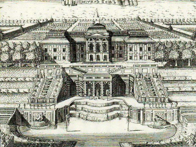 Петергоф, гравюра А.И.Ростовцева, 1716