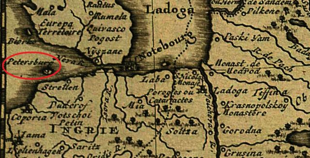Карта на гравюре из атласа "Путешествия по Московии. Pieter Van Der Aa", начало 18 века. Фрагмент.