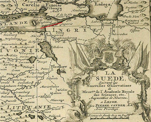 Карта на гравюре (вторая) из атласа "Путешествия по Московии. Pieter Van Der Aa"