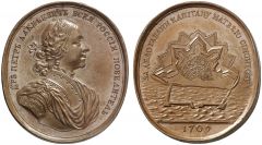 Medaillen des Zaren Peter I. Ovale Bronzemedaille 1709