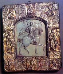 Saint Demetrius.  Byzantine. Photo of Kremlin Armoury. Привезена из Византии Дмитрием Донским после Куликовской Битвы. Стеатит, серебро