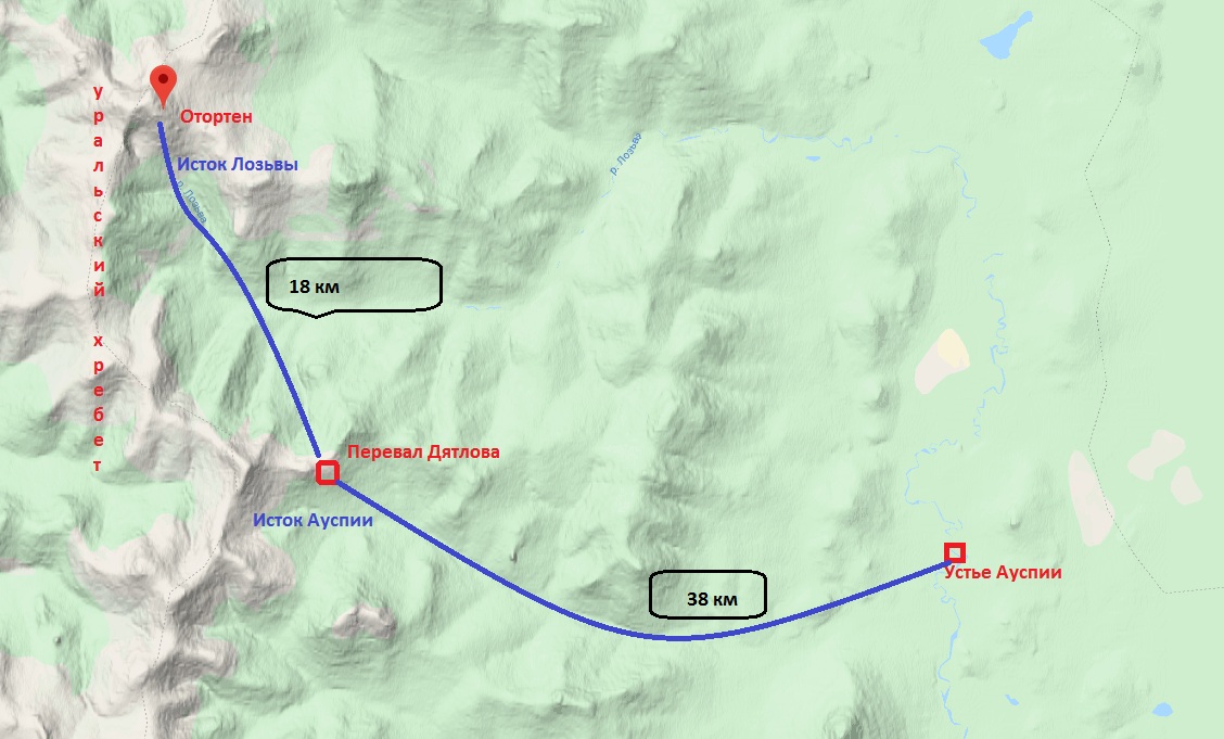 План маршрута группы Дятлова
