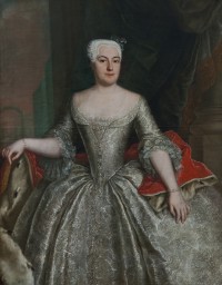Princess Anna Wilhelmine of Anhalt-Dessau. Дворец Dessau Wörlitz, Georg Lisiewski. У дочери Анны Луизы - Анны Вильгемины тоже красная императорская мантия.
